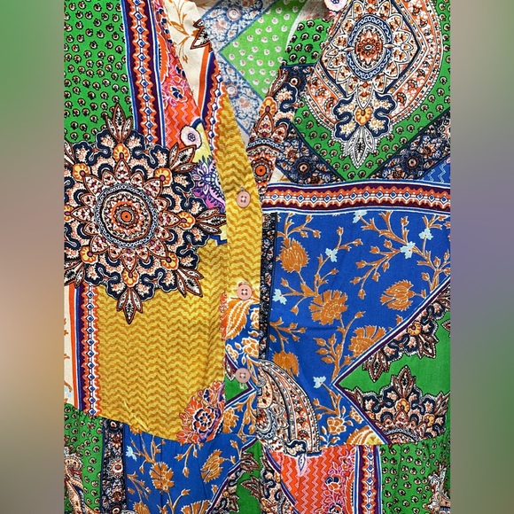 Zoey & Leelo Colorful Ruffled Bottom Rayon Dress 3/4 Sleeves Size S NWOT - Picture 3 of 8